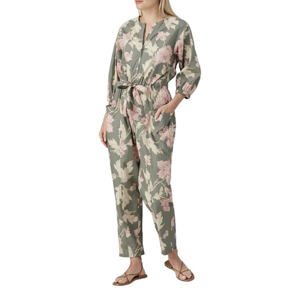 Lavie Rebecca Taylor Floral Short Sleeve Peonies Jumpsuit In Moss Combo XL - Picture 1 of 16